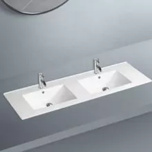 White Ceramic Rectangle Thin Edge counter Top double Cabinet Wash Basin