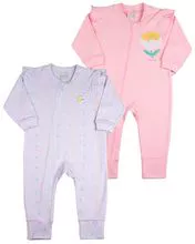 女婴拉链绒面革连体裤，印花和纯色两件套棉质绒面革连体裤套装，带波尔卡圆点和花朵 - 粉色