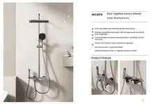 高端铝制四出水豪华淋浴系统 - 现代拉丝灰 (NO.3076)