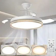 可伸缩扇叶吊扇，42inch带LED灯和遥控器，静音，6档风速，定时功能，现代设计。