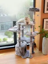 Multi-Platform Plush Cat Tree with Top Bed and Con
