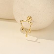S925纯银链条流苏镶钻几何八芒星平头螺纹穿刺耳钉