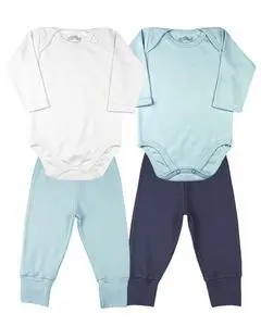 婴儿套装4件 - 2件长袖连体衣和2条PR颜色裤子