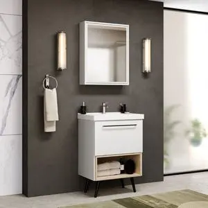 浴室柜组合，带镜子和水槽的雅加达60cm柜子带腿