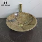 雨林棕色大理石洗手盆台面配圆形盆 - 天然石材浴室台面