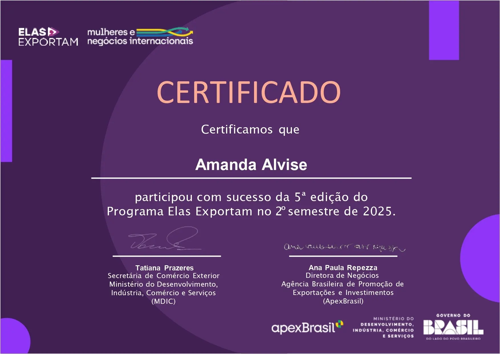 Certificado de Mentoria - Elas Exportam APEX